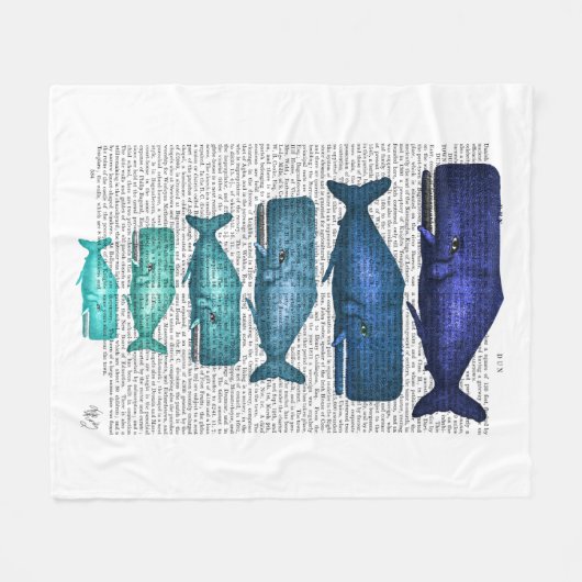 Blauwe walvisfamilie fleece deken (Voorkant (Horizontaal))