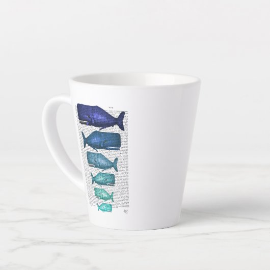Blauwe walvisfamilie latte mok (Linkerhoek)