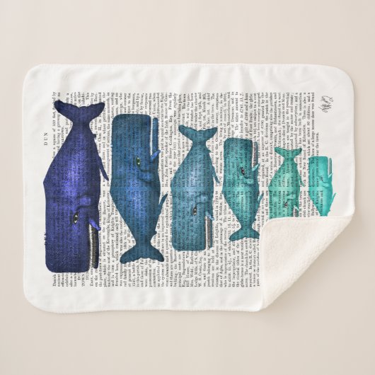 Blauwe walvisfamilie sherpa deken (Voorkant (horizontaal))