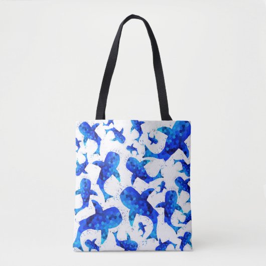 Blauwe walvishaai patroon tote bag (Voorkant)