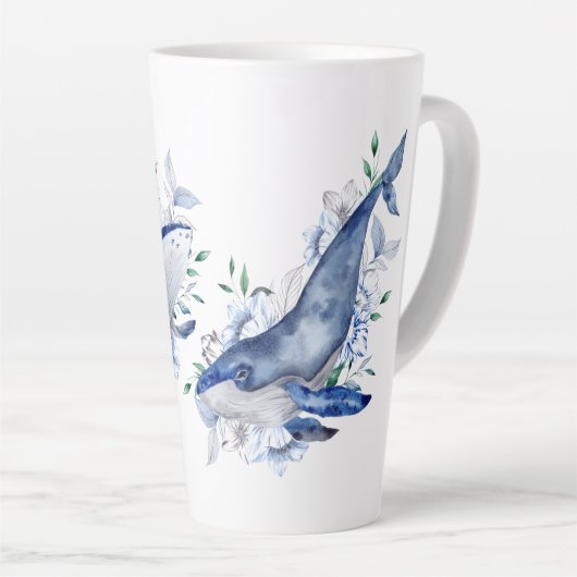 Blauwe walvissen aanpassen latte mok (Rechterhoek)