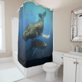Blauwe walvissen douchegordijn (In situ)