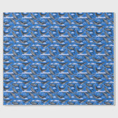 Blauwe walvissen  hand getekend cadeaupapier (Vlak)