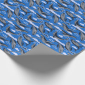 Blauwe walvissen  hand getekend cadeaupapier (Hoek)