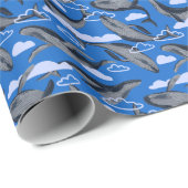 Blauwe walvissen  hand getekend cadeaupapier (Rol Hoek)