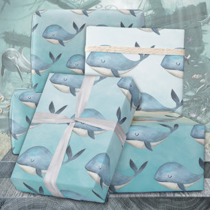 Blauwe walvissen in het Caraïbisch Blauw Zee Cadeaupapier