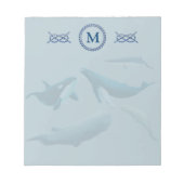 Blauwe walvissen met monogram notitieblok (Voorkant)