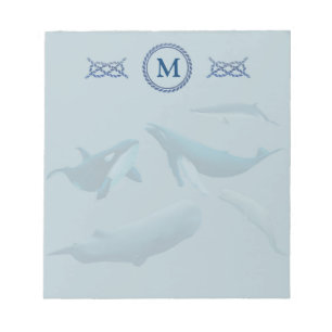 Blauwe walvissen met monogram notitieblok