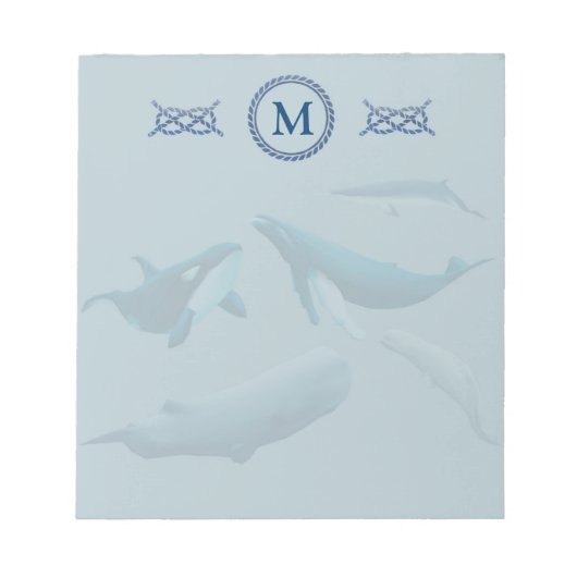 Blauwe walvissen met monogram notitieblok (Voorkant)