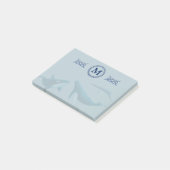 Blauwe walvissen met monogram post-it® notes (Schuin)