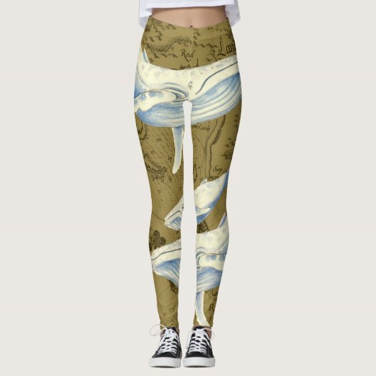 Blauwe walvissen Olive Green Leggings (Voorkant)