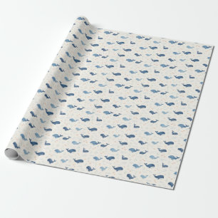 Blauwe Walvissen Patroon met Kleine Sterren Cadeaupapier