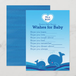 Blauwe Walvissen Wensen voor Baby Shower Spel Kaart