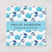 Blauwe walvissen, zweminstructeur, zwemcoach vierkante visitekaartje (Voorkant)