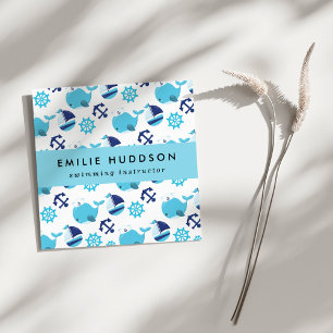 Blauwe walvissen, zweminstructeur, zwemcoach vierkante visitekaartje