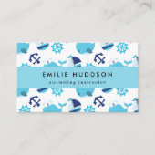 Blauwe walvissen, zweminstructeur, zwemcoach visitekaartje (Voorkant)