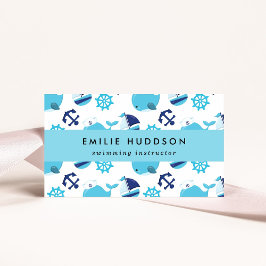 Blauwe walvissen, zweminstructeur, zwemcoach visitekaartje