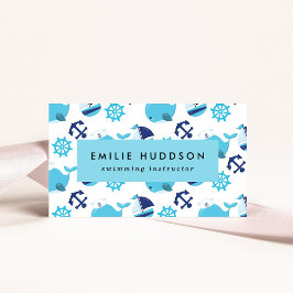 Blauwe walvissen, zweminstructeur, zwemcoach visitekaartje