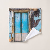 Blauwe wand en deur bad handdoek (Wasdoekje)
