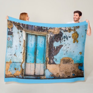 Blauwe wand en deur fleece deken