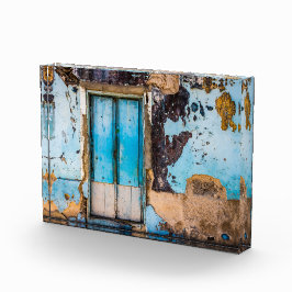 Blauwe wand en deur fotoblokken