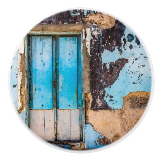 Blauwe wand en deur keramische knop (Voorkant)
