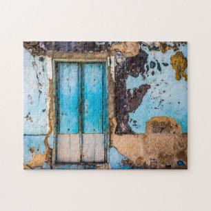 Blauwe wand en deur legpuzzel