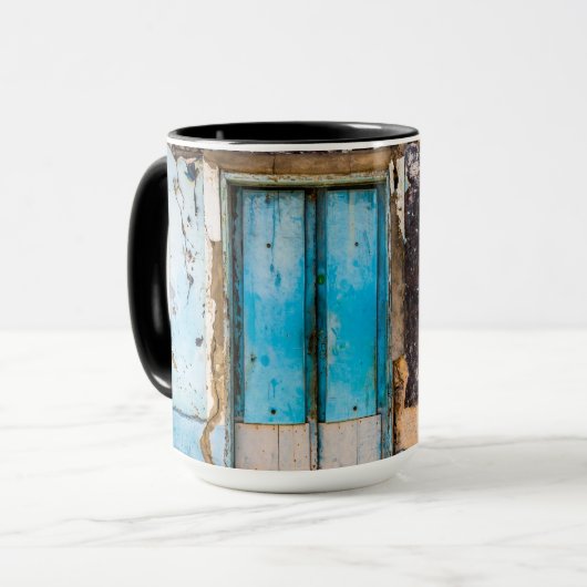 Blauwe wand en deur mok (Voorkant links)