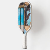 Blauwe wand en deur pickleball paddle (Links)