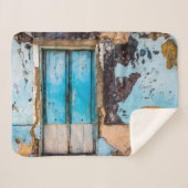 Blauwe wand en deur sherpa deken (Voorkant (horizontaal))