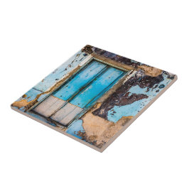 Blauwe wand en deur tegeltje