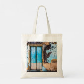 Blauwe wand en deur tote bag (Achterkant)
