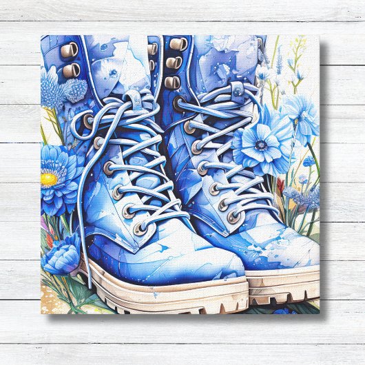 Blauwe wandelschoenen met Wildflowers Canvas Print