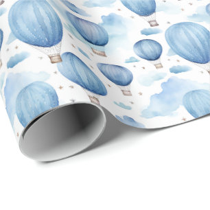 Blauwe warme luchtballon lucht voor baby jongens n cadeaupapier