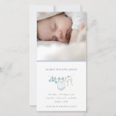 Blauwe waslijn foto baby geboorteaankondiging bedankkaart (Voorkant)