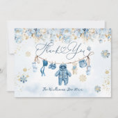 Blauwe waslijn koud buiten Baby Boy Shower Bedankkaart (Voorkant)