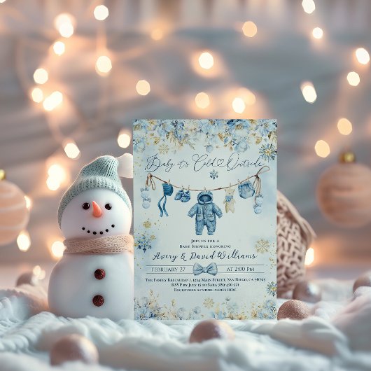 Blauwe waslijn koud buiten Baby Boy Shower Kaart