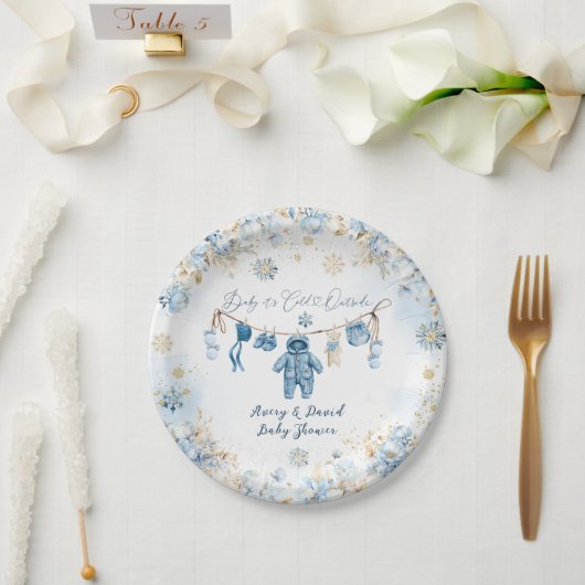 Blauwe waslijn koud buiten Baby Boy Shower Papieren Bordje (Huwelijk)