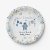 Blauwe waslijn koud buiten Baby Boy Shower Papieren Bordje (Voorkant)
