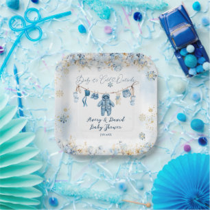 Blauwe waslijn koud buiten Baby Boy Shower Papieren Bordje