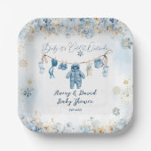 Blauwe waslijn koud buiten Baby Boy Shower Papieren Bordje (Voorkant)