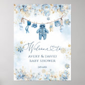 Blauwe waslijn koud buiten Baby Boy Shower Poster (Voorkant)