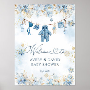 Blauwe waslijn koud buiten Baby Boy Shower Poster