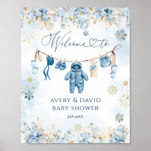 Blauwe waslijn koud buiten Baby Boy Shower Poster