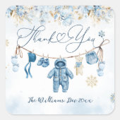 Blauwe waslijn koud buiten Baby Boy Shower Vierkante Sticker (Voorkant)