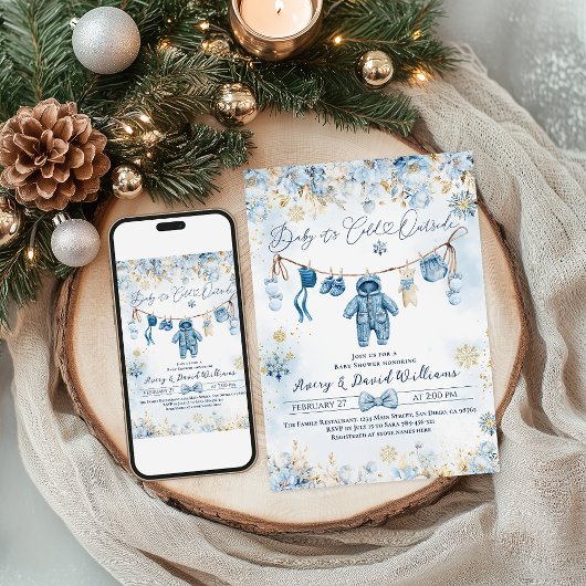 Blauwe waslijn koud buiten baby jongen shower kaart