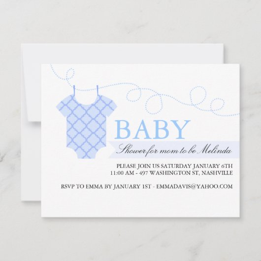Blauwe waslijn Modern Baby shower Invitation Kaart (Voorkant)