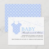 Blauwe waslijn Modern Baby shower Invitation Kaart (Voorkant / Achterkant)