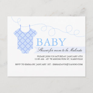 Blauwe waslijn Moderne baby shower uitnodiging