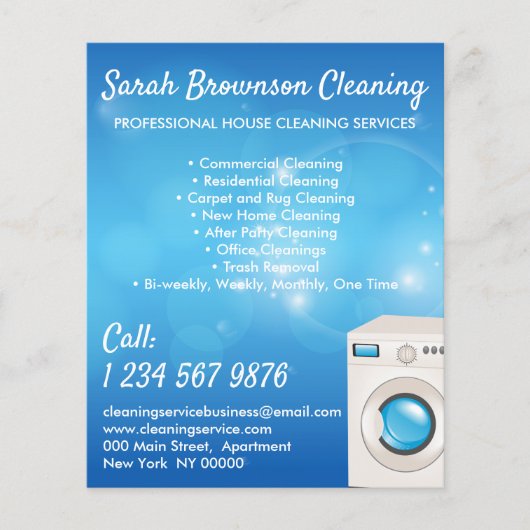 Blauwe Wasmachine Janitorial Maid House Clean Flyer (Voorkant)